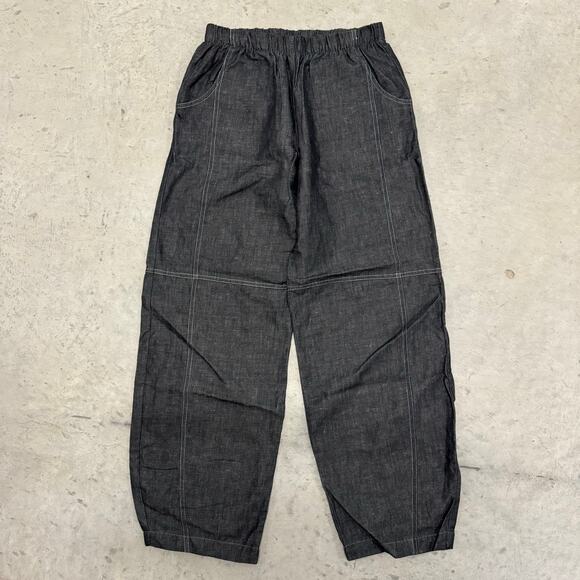 Lisa Bayne Cotton Linen Lantern Pant Wide Leg Dark Gray White Stitching Size XS - Picture 1 of 11